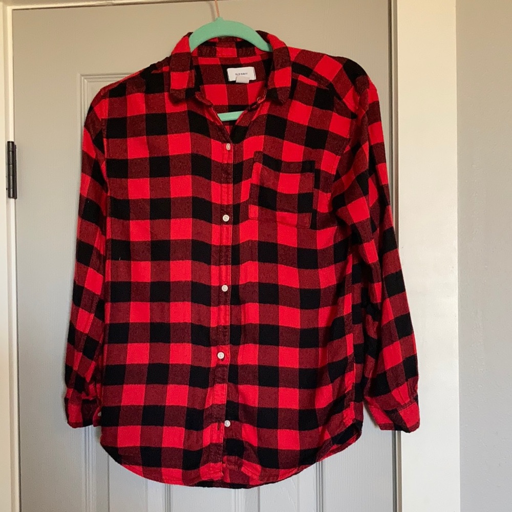 Old Navy Girls Flannel Buffalo Check Button Down Shirt - XL (14) — 2/$20